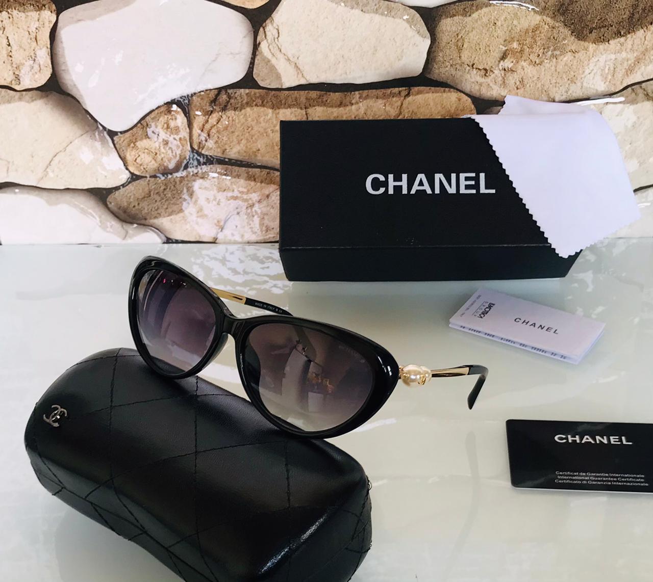 Chanel Black Colour Women's Sunglasses Full Black Frame Oval Shape Latest Design CHA-1011