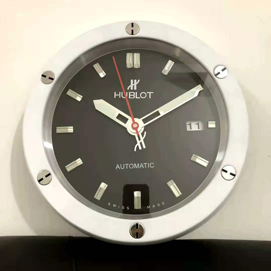 Hublot Wall Clock Automatic Design Metal Art Wall Clock Black Dial With Metal Silver Case & White Markers Home Decor Wall Clocks Inspired By Fusion Wall decording Clock- Classy Look Clock For Home D cor Wall HB-WC-705