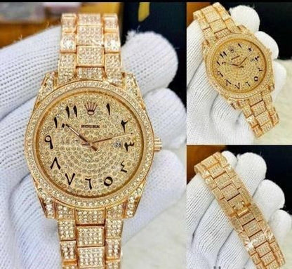 Rolex Diamond Set - Aude Mars Piguet Royal Stainless Steel Watch With Arabic Gold Dial Watch For Men's And Women's -Best For Stylist Look- Rlx-Arabic-Gold