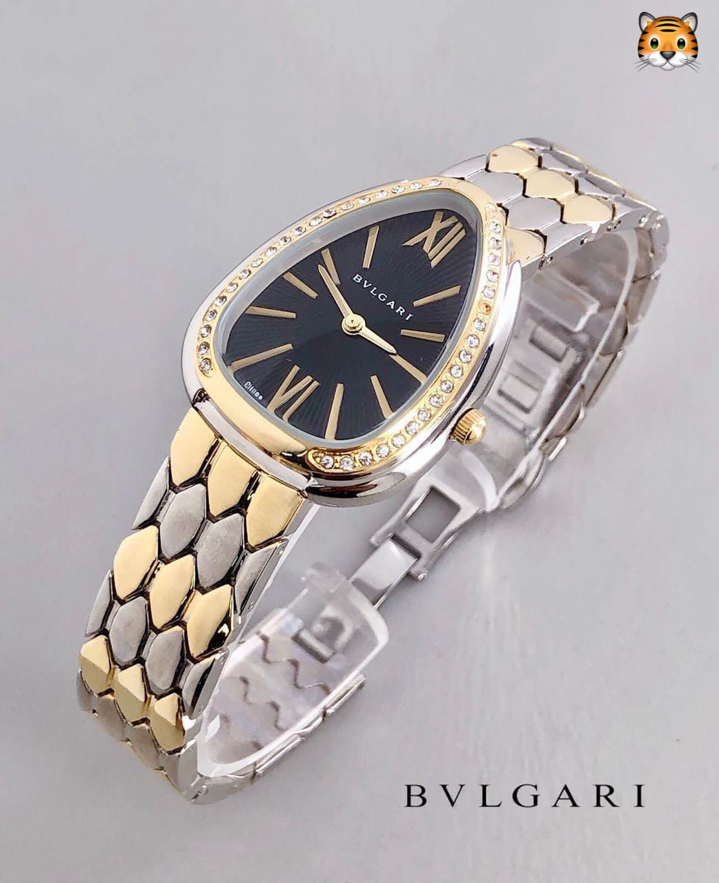 Bvlgari Branded Analog Watch With Silver Metal Case & Strap Watch With Black Dial Designer Gold Multicolor Strap Watch For Girl Or Woman-Best Gift Date Watch- BV-103454