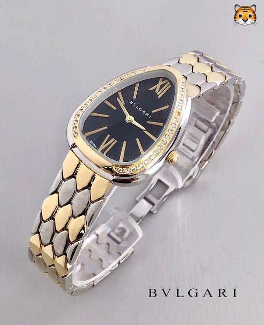 Bvlgari Branded Analog Watch With Silver Metal Case & Strap Watch With Black Dial Designer Gold Multicolor Strap Watch For Girl Or Woman-Best Gift Date Watch- BV-103454