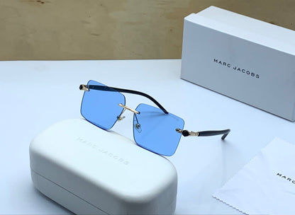 Marc Jacobs Latest Design Heavy Material Sky Blue Square Rimless lens And Black Stick Sunglass With Black Stick For Men's And Women's OR Girls MJ-903s_Best Stylist Sunglass