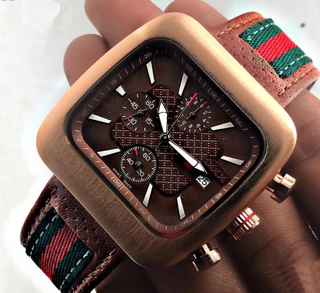 Gucci Chronograph Multi Color Strap Men's Watch For Man GC WT 04 Brown Dial Date Gift Watch