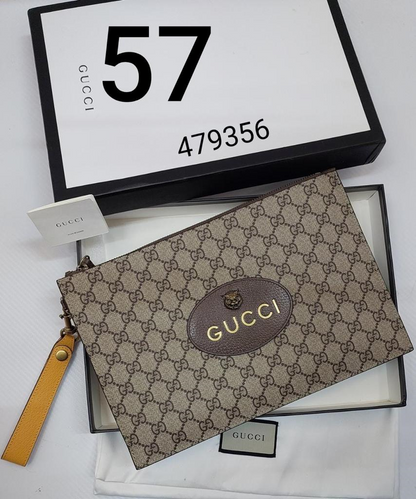 Gucci new classic for men's and women's brown monogram clutch with detachable yellow wristlet strap Neo Vintage GG Supreme Pouch Neo Vintage GG Supreme? Pouch GC-8677