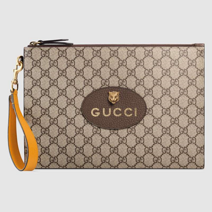 Gucci new classic for men's and women's brown monogram clutch with detachable yellow wristlet strap Neo Vintage GG Supreme Pouch Neo Vintage GG Supreme? Pouch GC-8677