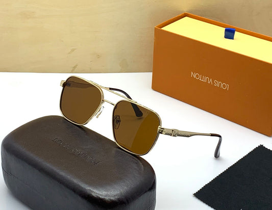 Louis Vuitton Branded Brown tinted lenses Men's and Women's Sunglass LV-9121 Metal Square Frame Unisex Gift Sunglass-TIME TO PROTECT YOUR EYES AND LOOK DIFFERENT