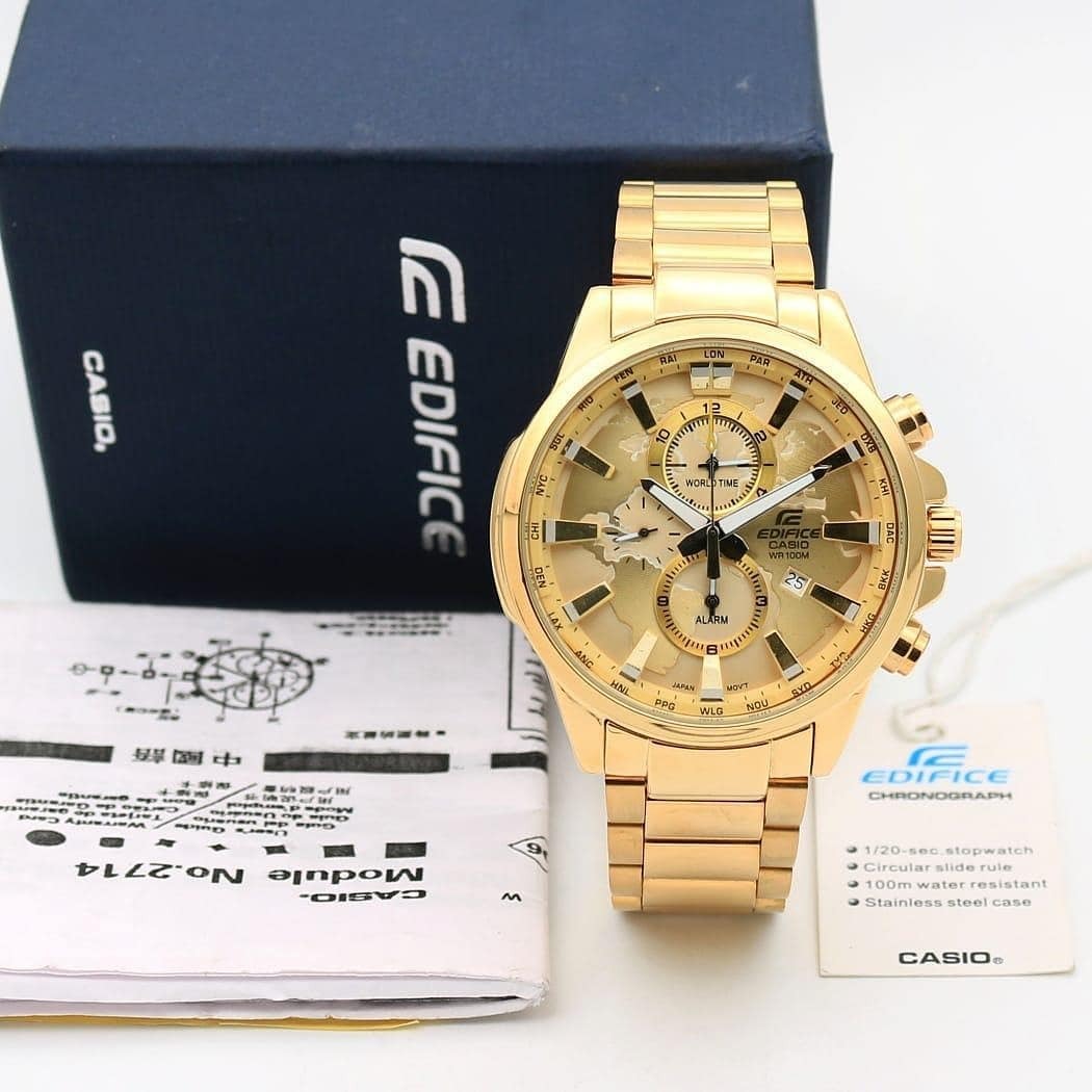 Casio Edifice Chronograph Golden World Design Metal Men's Watch-best Gift EFR-306