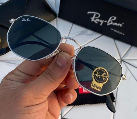 Ray ban Brand New stylish Balck Lens With Silver Frame Sunglass For Men's And Women's Sunglass Heavy Quality Black Color RB-8521