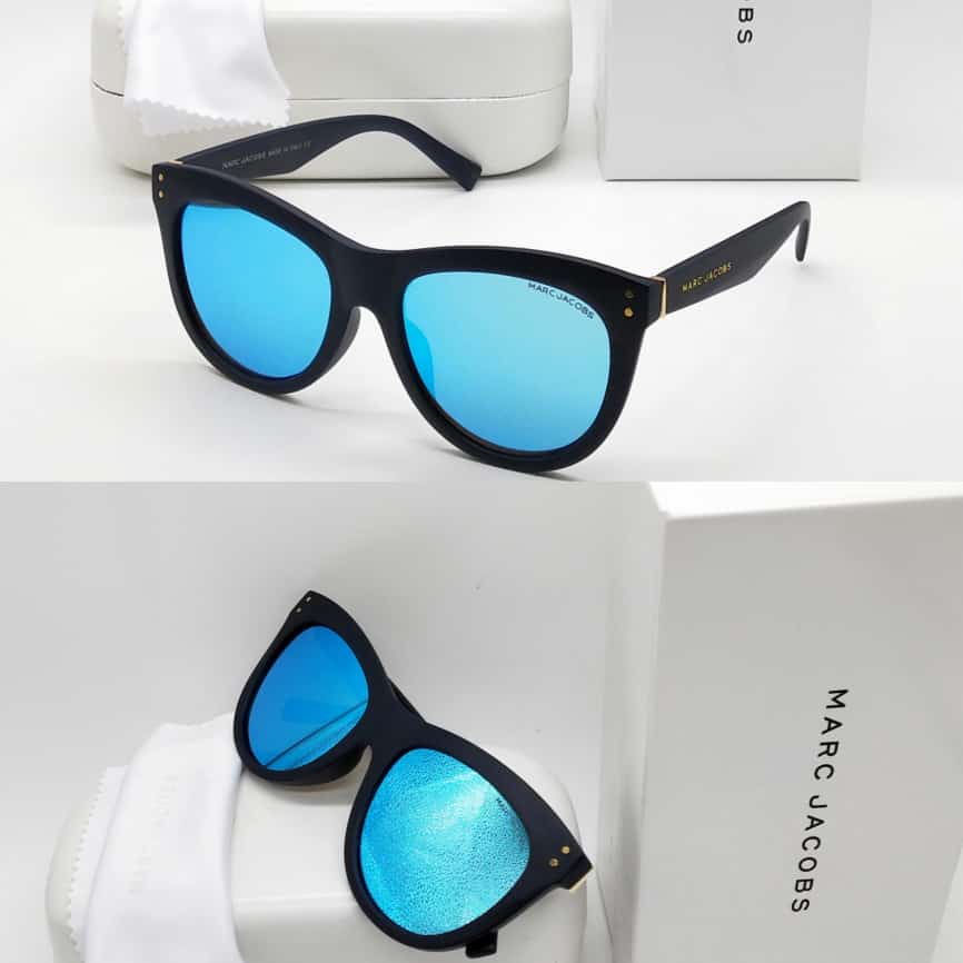 Marc Jacobs High Quality Cat eye Brand Sunglasses For Unisex-Unique and Classy MJ-217 Black Frame With Blue Glass Sunglass For Men Women's Or Girls