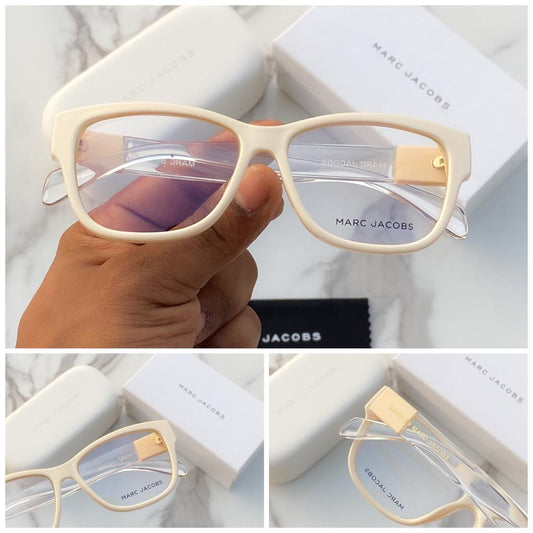 Marc Jacobs Latest Design Heavy Material Transparent lens And Off White Color Frame And Transparent Stick Sunglass For Men's And Women's OR Girls MJ-9087_Best Stylist Sunglass