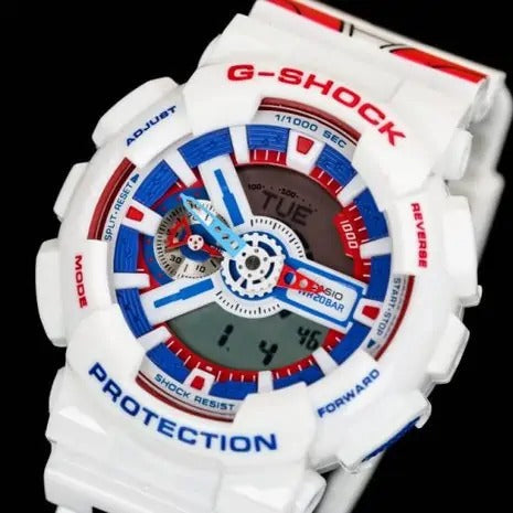 Casio G-Shock Jam Ga110 Gundam 40th Tricolor SeriesWatch Dual Time Robber Strap Watch For Men -Unisex Fancy look premium quality GA-110TR-7ADR