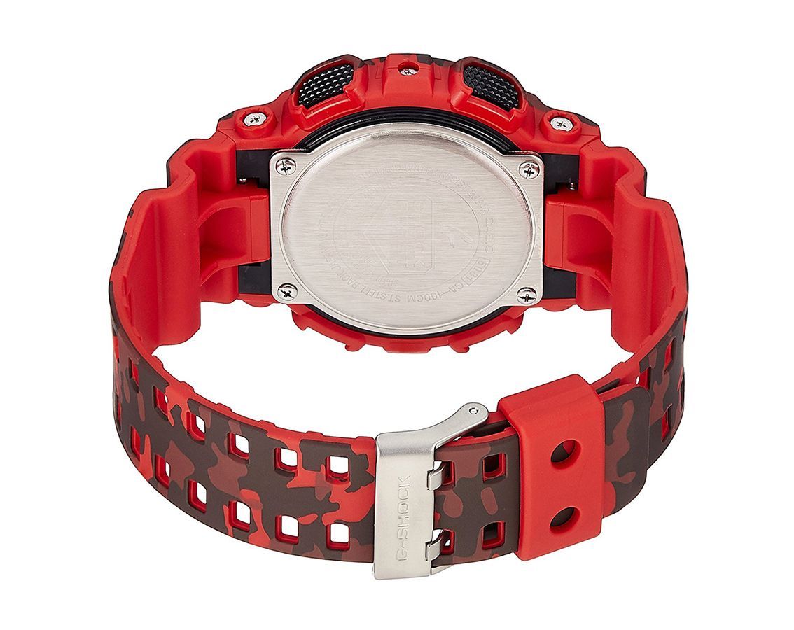 Casio G-Shock Analog Digital Black Army Dial Resin Red Army Strap Gents Wrist Watch-Best Gift GA-100CM-4ADR