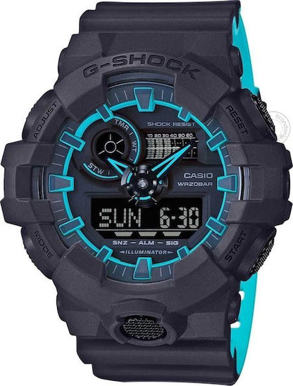 Casio G-Shock Analog Digital Black & Blue Belt Men's Watch For Man GA-700SE-2ADR Multi Color Dial Day And Date Gift Watch