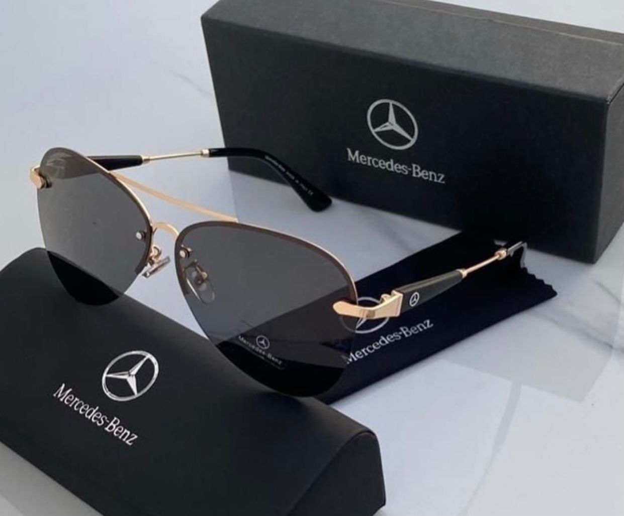 Mercedes Benz Men's And Women's Sunglasses Black Glass With Gold Case And Gold & Black Stick -Best Sunglasses For Causal Use MRDC-10