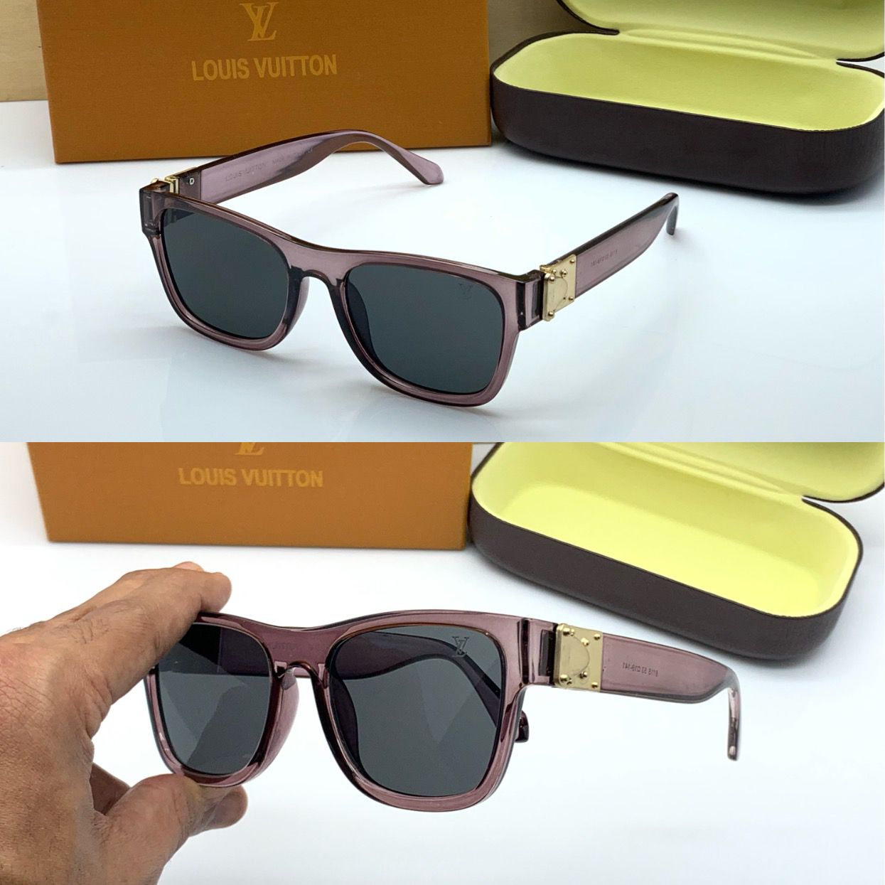 Louis Vuitton Branded Black Glass Men's and Women's Sunglass for Man and Woman or Girls LV-90 Brown Bold Frame- Unisex Gift Sunglass