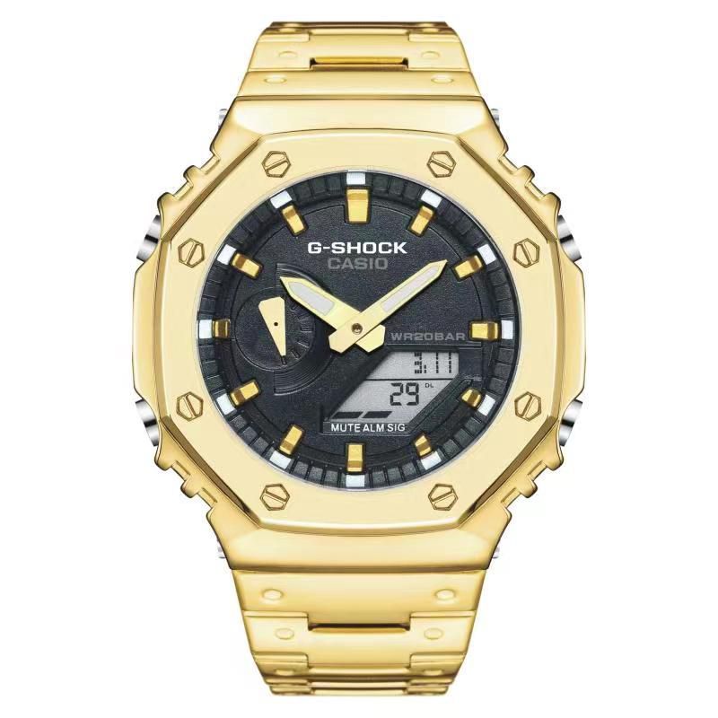 Casio G-Shock Analog Digital Golden Color Belt Style Bracelet Men's Watch With Black Dial Gift Watch Ga-2110Su-3Adr