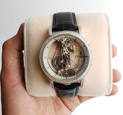Corum Automatic Watch Good Quality Round Diamond Dial Black Leather Watch For Man- Best Gift CR-1059