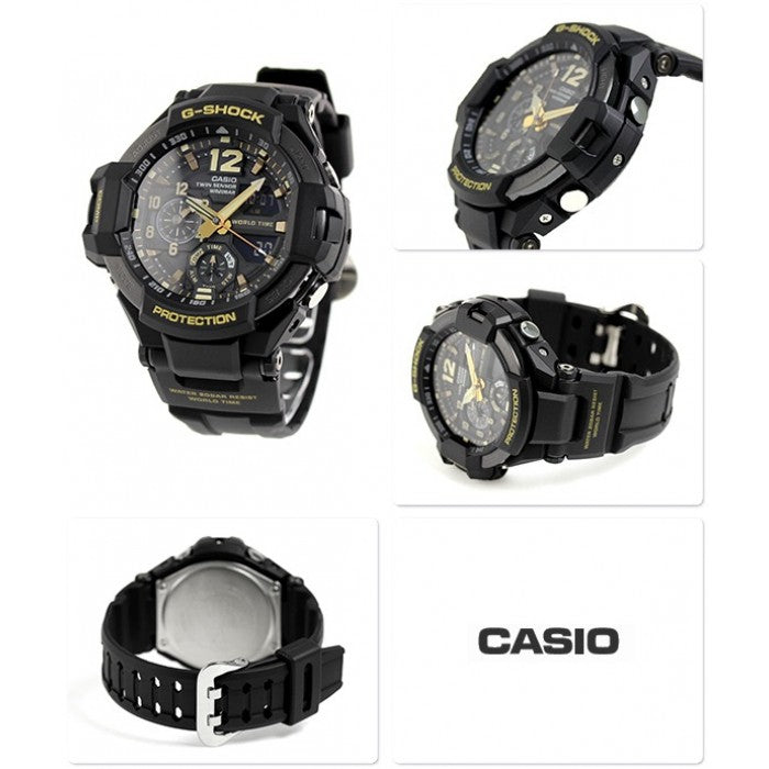 Casio G-Shock Analog Gravity Master Twin Sensor World Time Digital Men Black Analogue and Digital watch With Metal Case Watch For Man Day And Date Gift Watch GA-1100GB