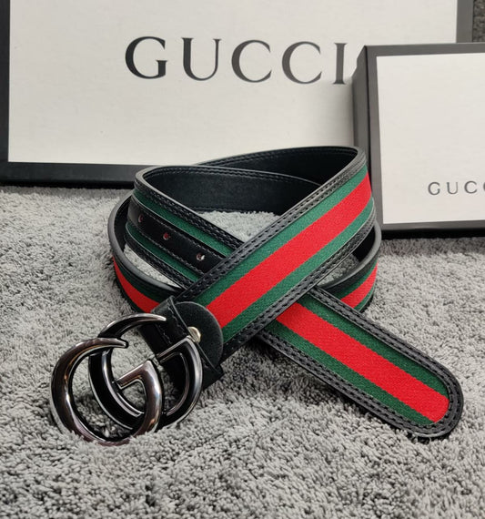 Gucci Green And Red Leather Formal Men's Women's Waist Belt GC-124 For Man Woman Or Girl Formal GG Silver Black Buckle Gift Belt