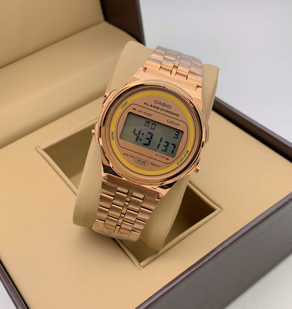 Casio Vintage Digital Men's Watch Casio A171WEG-9A alarm timer light Rose Gold stainless steel strap- Best Gift Unisex young watch