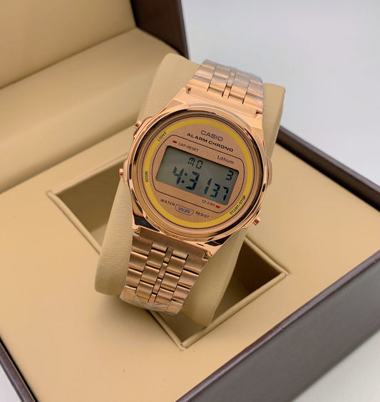 Casio Vintage Digital Men's Watch Casio A171WEG-9A alarm timer light Rose Gold stainless steel strap- Best Gift Unisex young watch