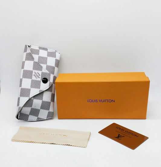 Louis Vuitton Branded Original Sunglass Case Checks Printed With Brand Cover & Dust Cover And Hard Box For All Type of Sunglass LV-CHK-BOX