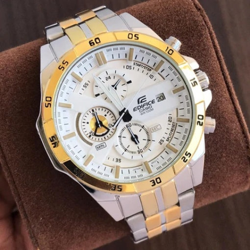 Casio Edifice Chronograph Watch With Multicolor Stainless steel Strap With Multiple Dial To World Times Men's Watch White And Gold CaseEFR-547sg-7a9 EFR-887