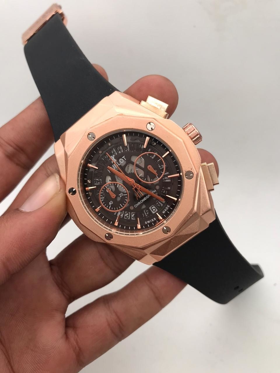 Hublot Icc Chronograph Men's Watch For Man Rose Gold With Black Rubber Belt Cricket Special Edition Big Bang Fusion HB-RED-ICC-127 _Best For Sport Person