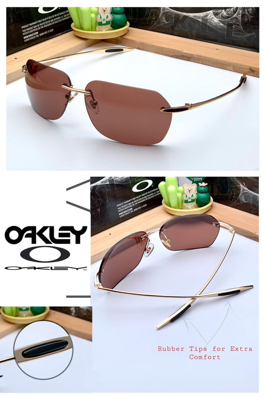 Oakley  Branded Rimless Frame Blocking Sunglass In a Maroon Color lens And Stainless Steel Stick Sunglass For Sun Protection And Also For Reading-OK-UV443