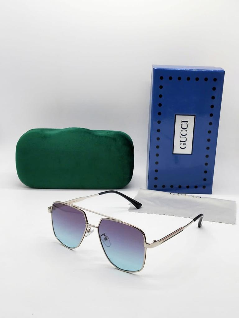 Gucci Latest Design Heavy Quality Blue Lenses With Silver Frame Sunglass For Men's Women's Best For Gifts GU-151