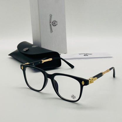 Chrome Hearts Unisex Optical Eyeglass Transparent Glass With Gold And Black Stick Color Frame In For Man Women In Black Color - Best Gift Cb-127