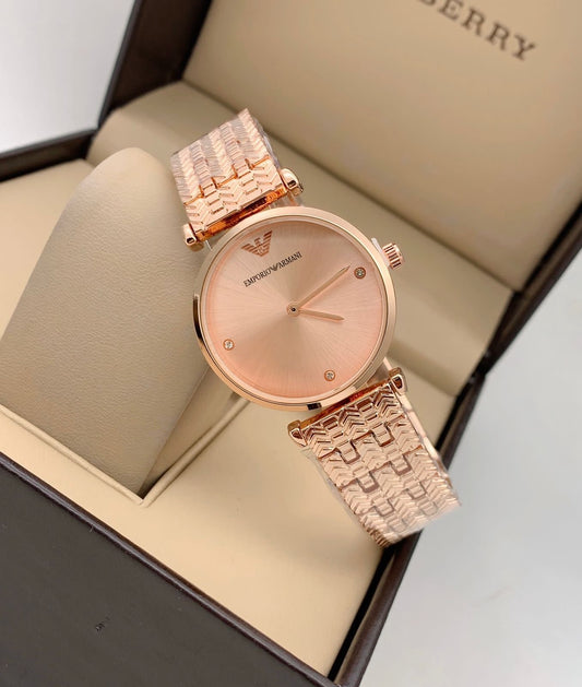 Emporio Armani Latest Design Watch Rose Gold Dial & Rose Gold Color Strap Design Strap For Women and Girls Watch -Best Gift Ever AR-59439