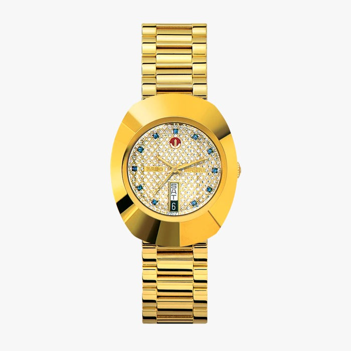 Rado Round Diastar R124133245 Automatic Analog Gold Strap Date Men's Watch With White Dial Classic Formal Party Wear for Men's