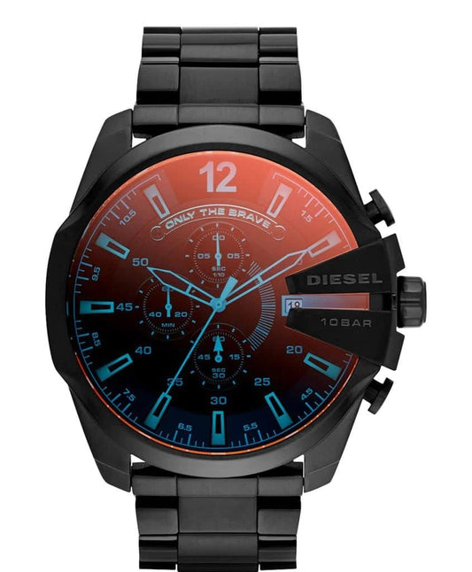 Diesel Chronograph Men's Watch For Man Red Blue Glass Multi Color Full Black Looks Good On Jacket For Man Gift - Dz4318