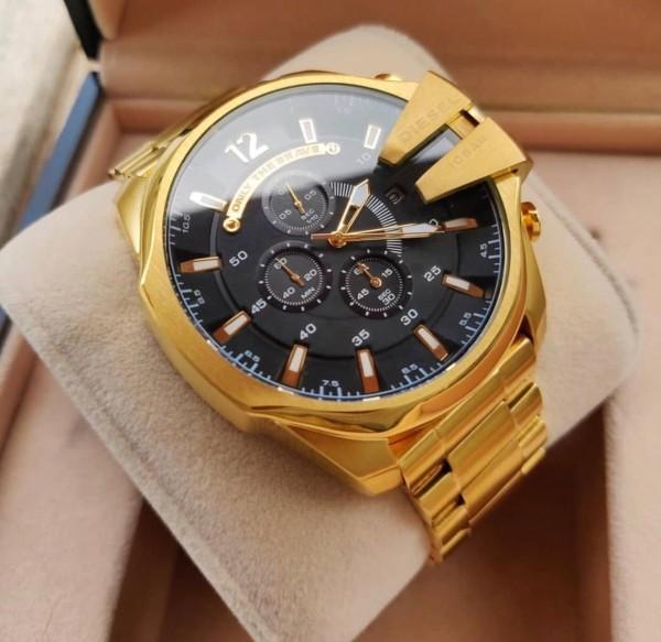 Diesel Mega Chief Chronograph Full Gold Black Dial Men's Watch for man DZ4361 Gift