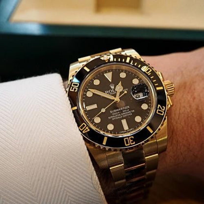 RLX Submariner Quartz Gold Black Dial Metal Men's Watch for Man Rlx-Sub-GB