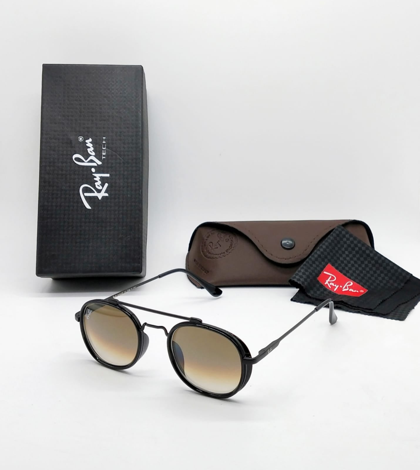 Rayban Brand New stylish Men's And Women's Sunglass Heavy Quality brown Color Glass And Black Frame RB-1107