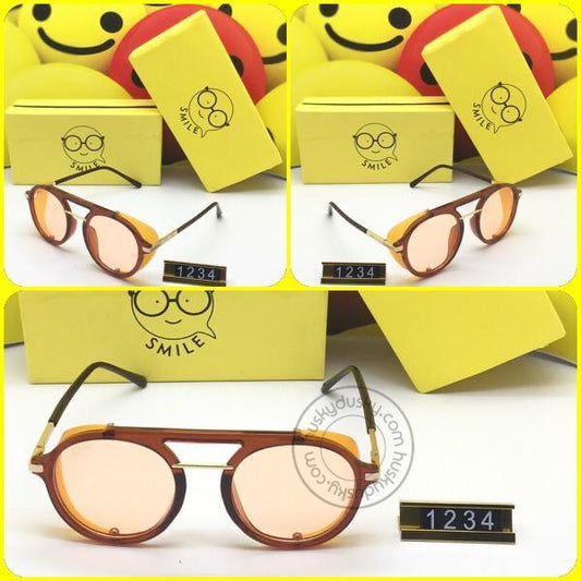 Smile Light Brown Glass Men's Women's Sunglass for Man Woman or Girl SM-55 Black Golden Frame Gift Sunglass