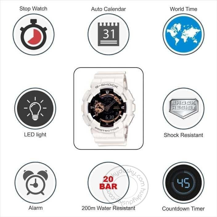 Casio G-Shock Analog-Digital G shock White Gshock Black Dial Mens Watch for Man or Women - G398 Gift