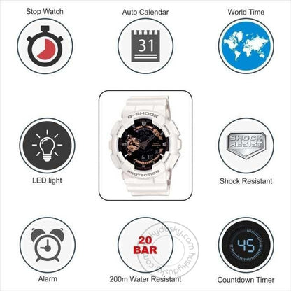 Casio G-Shock Analog-Digital G shock White Gshock Black Dial Mens Watch for Man or Women - G398 Gift