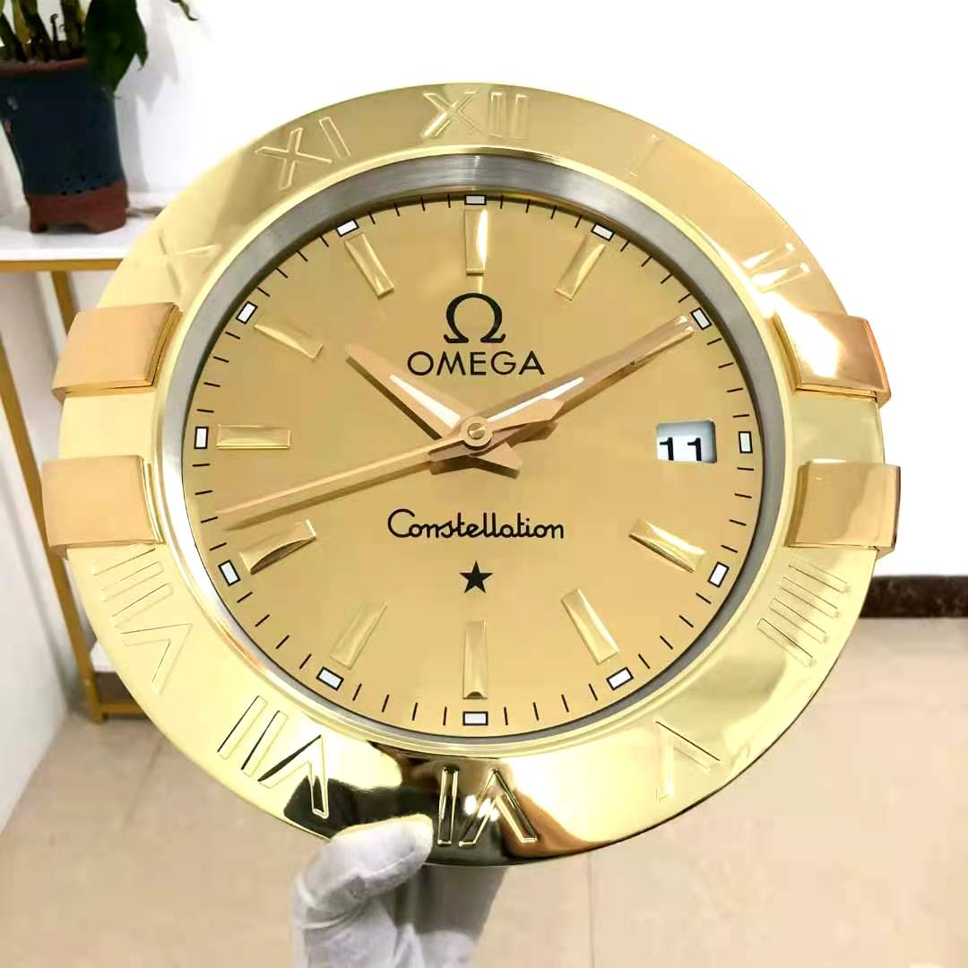 Omega Premium Silent Wall Clock Analog Gold With Golden Dial Quartz Dated Clock For Wall decording Consellation WallClock- Classy Look Clock For Home De'cor Wall Clock OG-WC-904