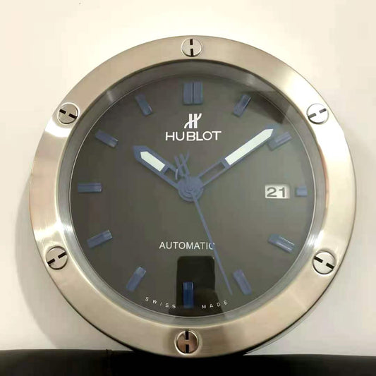 Hublot Wall Clock Black Automatic Design Metal Art Wall Clock Black Dial With Metal Silver Case & Blue Markers Home Decor Wall Clocks Inspired By Fusion Wall decording Clock- Classy Look Clock For Home D cor Wall HB-WC-706