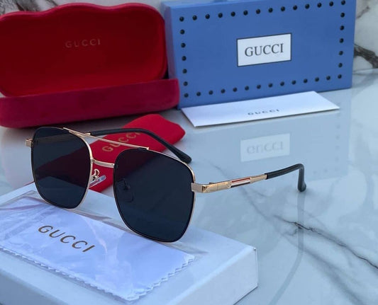 Gucci Branded Rimless Black Glass Rose Gold Frame And Gold And Black Stick Sunglass For Men's GG-1315- Best Quality Product