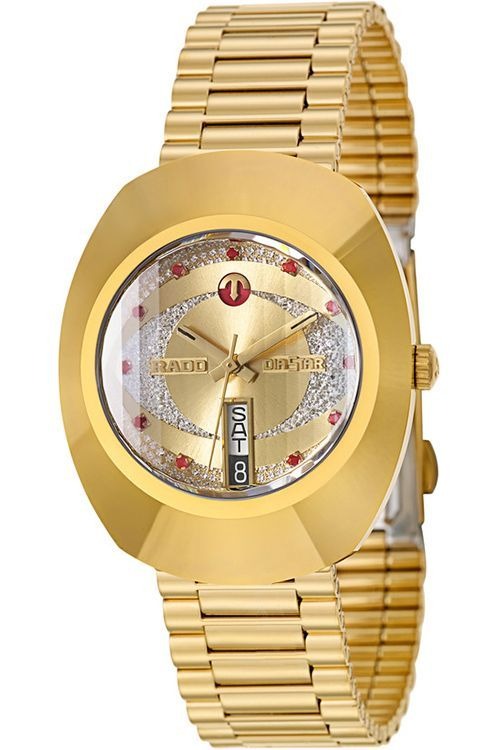 Rado Round Diastar R-12413063 Automatic Analog Gold Strap Date Men's Watch With Gold And Silver Diamond Dial Classic Formal Party Wear for Men's