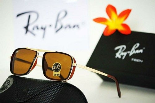 Rayban Sunglass RB-671 Brown color sunglass with golden Color Case And Black Stick Unisex Retro Square Sunglass - Best Unisex Sunglass