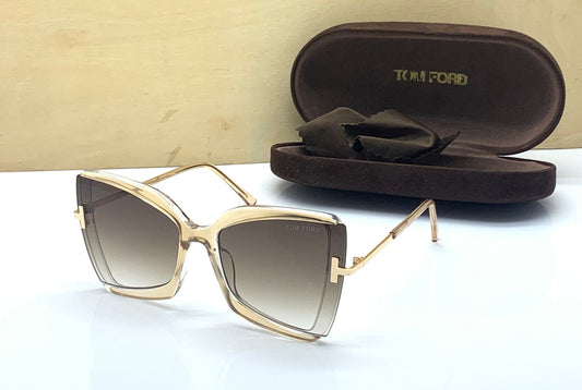 Tom Ford Latest Butterfly Design Brown Color Sunglasses FT0766 56J For Men's Women's or Girl With Golden Frame Sunglass TF-3864