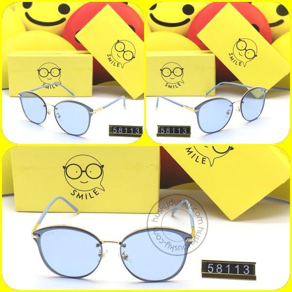 Smile Sky Blue Glass Men's Women's Sunglass for Man Woman or Girl SM-0044 Sky Blue Golden Frame Gift Sunglass