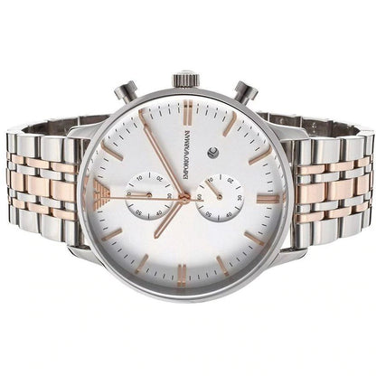 Emporio Armani Chronograph Silver and Gold tone Strap Date men's Watch For Men With White Dial AR1722 Gift Best watch