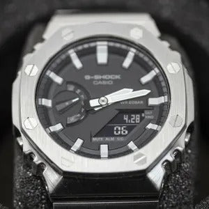 Casio G-Shock Analog Digital Color Silver Belt Style Bracelet Men's Watch With Black Dial Gift Watch GA2100-1AER