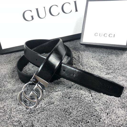 Gucci Black Color Plain Leather Formal Men's Women's Waist Belt For Man Woman Or Girl GG Buckle Gift Belt GC-20